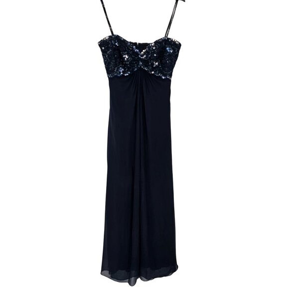 Tadashi Collection Navy Lace & Silk Chiffon Dress 12 Empire Waist Sweetheart - Picture 3 of 16